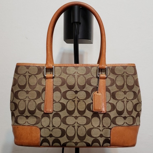 Coach Handbags - Coach Signature Jacquard Canvas Leather Satchel